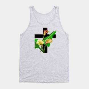 Three Calla Lilies And Christian Cross Art Tank Top